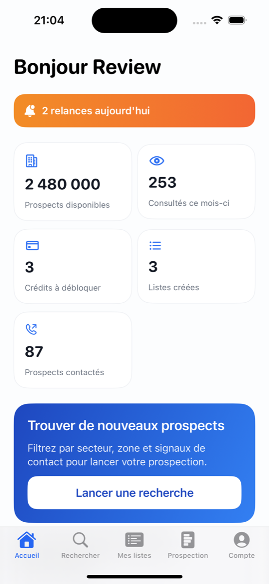 Tableau de bord MonProspect